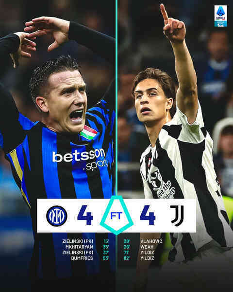 Inter và Juventus cưa điểm sau màn rượt đuổi siêu kịch tính