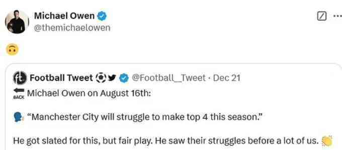 Owen dự đoán Man City gặp khó từ 4 tháng trước