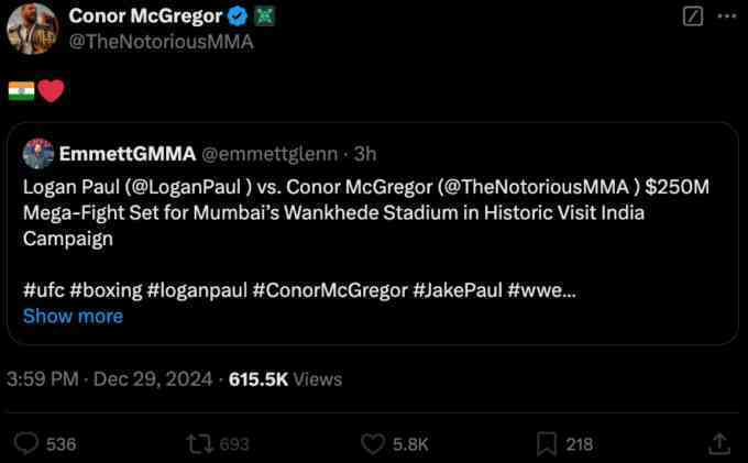 McGregor và Youtuber Mỹ có thể thượng đài trong trận đấu 500 triệu USD