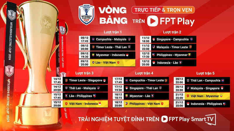 Lịch thi đấu AFF Cup 2024 mới nhất