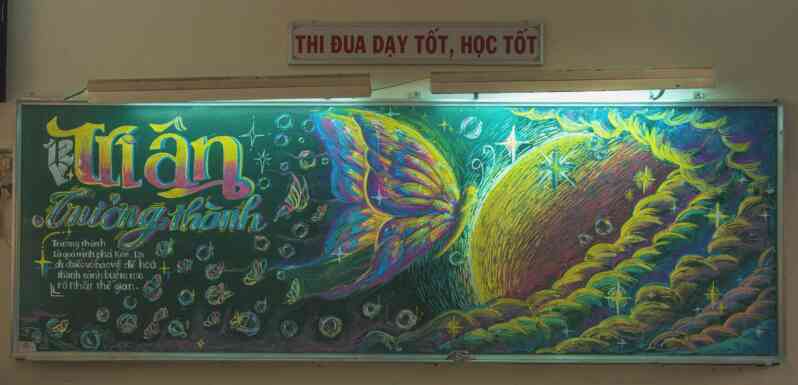Tranh ~bướm phá kén~ trên bảng đen hút 5 triệu view, thông điệp cực ~chất~