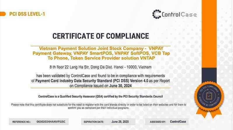 6 dịch vụ của VNPAY nhận chứng chỉ bảo mật quốc tế PCI DSS