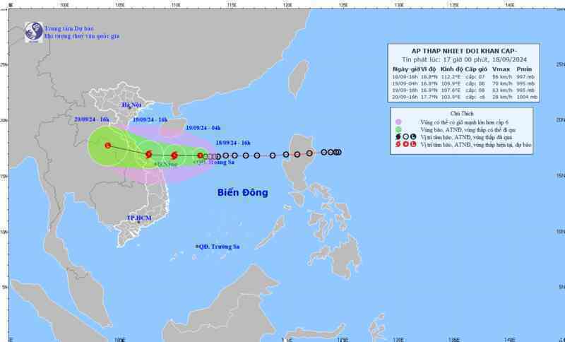 Áp thấp nhiệt đới vẫn ở ngoài khơi, cách Đà Nẵng 430km