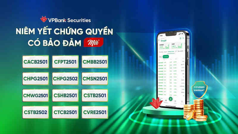 VPBankS niêm yết 12 mã chứng quyền dựa trên các cổ phiếu ‘hot’