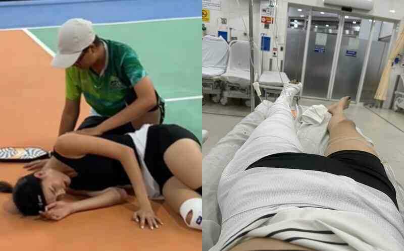 Vợ cầu thủ Mạc Hồng Quân chơi pickleball bị gãy xương đùi, hiện ra sao?