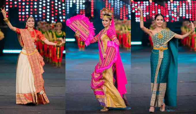 Ý Nhi nhảy múa cùng hơn 100 thí sinh ở Miss World