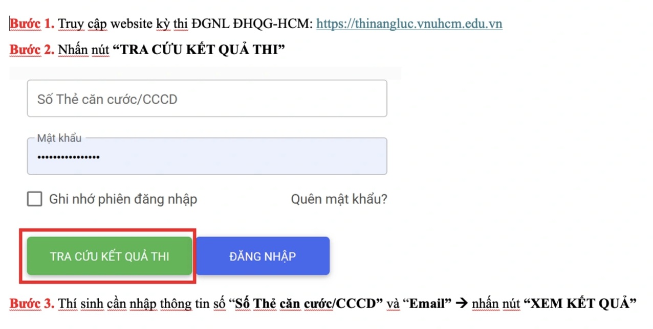 Không đăng nhập, vẫn xem được điểm đánh giá năng lực Đại học Quốc gia TPHCM