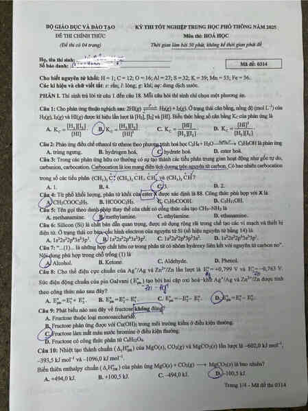 Đề, đáp án gợi ý môn Hóa thi tốt nghiệp THPT 2025