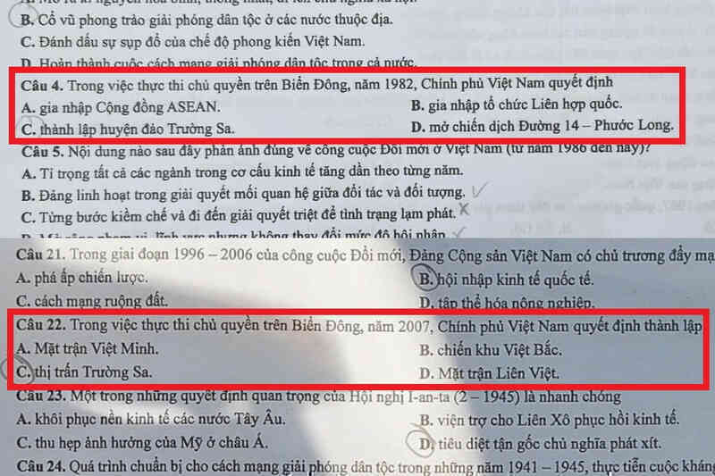 Lần đầu tiên chủ quyền biển đảo có trong đề thi tốt nghiệp THPT môn Sử