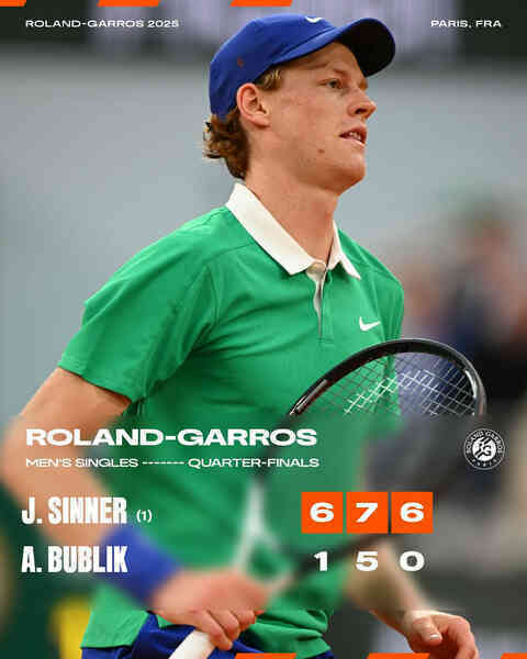 Jannik Sinner lập kỷ lục với vé bán kết Roland Garros