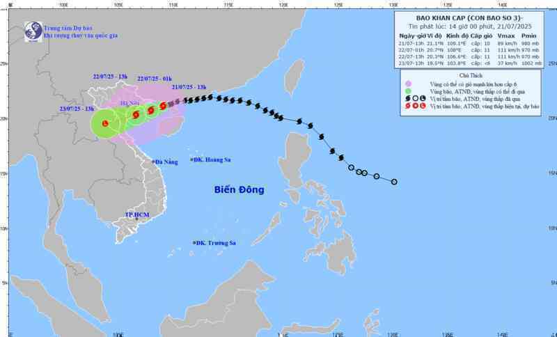 Bão số 3 Wipha mạnh thêm 1 cấp, cách Hưng Yên 280km - Ninh Bình 310km