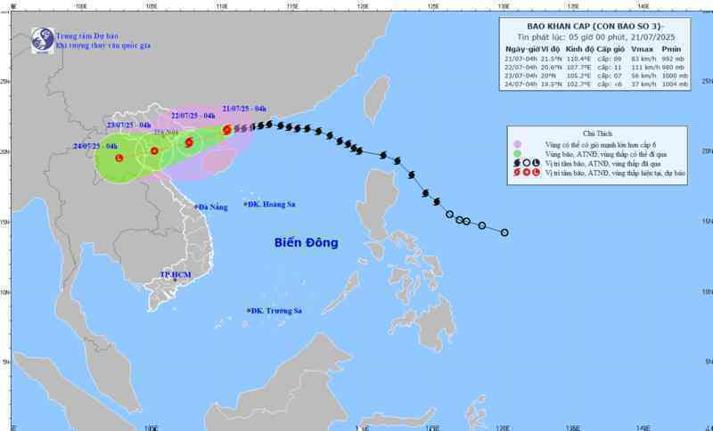 Tin mới nhất bão số 3 Wipha: Cách Quảng Ninh-Hải Phòng 233km, sắp vào vịnh Bắc Bộ