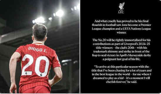 Liverpool treo vĩnh viễn áo số 20 của Diogo Jota