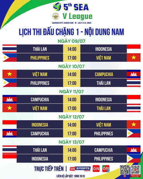 Lịch thi đấu bóng chuyền nam SEA V.League 2025 mới nhất