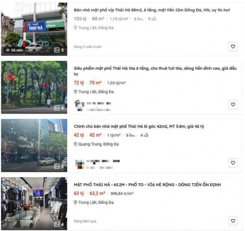 Giá rao bán nhà phố ở Hà Nội vượt 1 tỷ đồng/m2