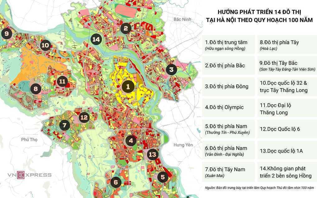 14 đô thị trong tương lai của Hà Nội
