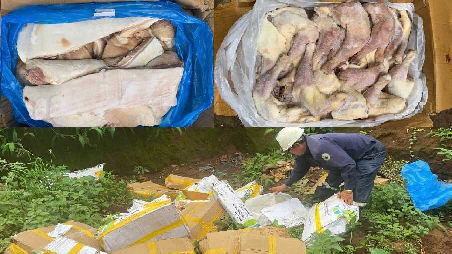 Gia Lai tiêu hủy gần một tấn thịt heo, đùi gà bốc mùi